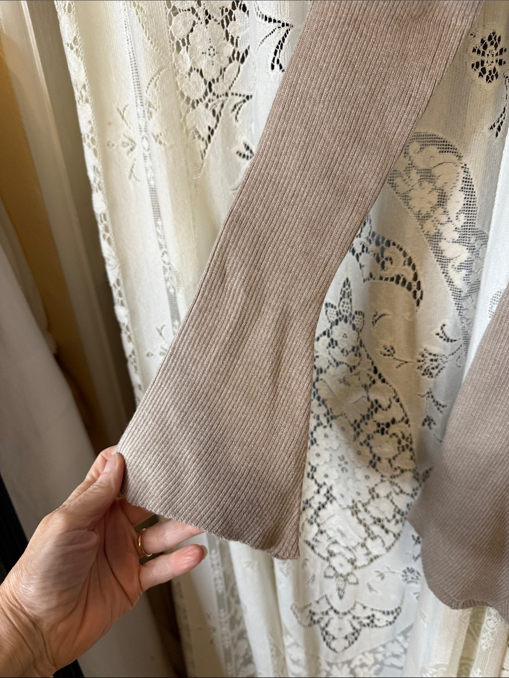 Princess Polly Taupe Ribbed Scoop Neck Dress with Flared Sleeves - Picture 4 of 7